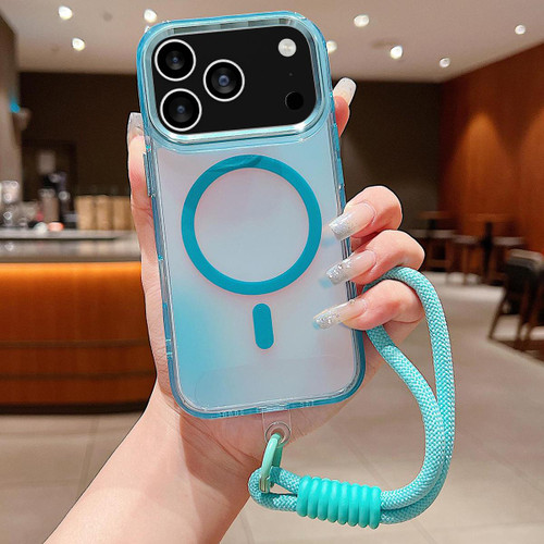 iPhone 17 Pro Max Bright Shadow Magsafe Discoloration Phone Case with Wrist Strap - Blue