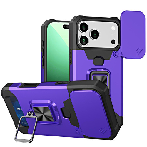 iPhone 17 Pro Max Camera Shield Card Slot PC+TPU Phone Case - Purple