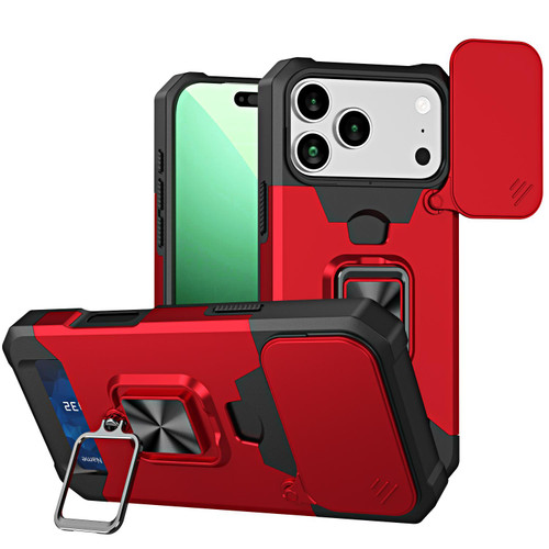 iPhone 17 Pro Max Camera Shield Card Slot PC+TPU Phone Case - Red