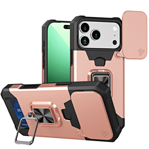 iPhone 17 Pro Max Camera Shield Card Slot PC+TPU Phone Case - Rose Gold