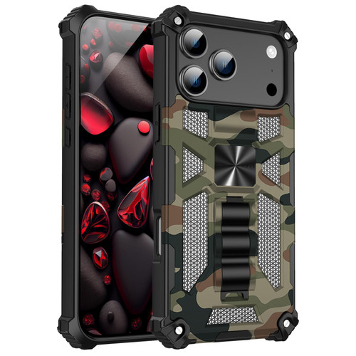 iPhone 17 Pro Max Camouflage Armor Kickstand TPU + PC Magnetic Phone Case - Army Green