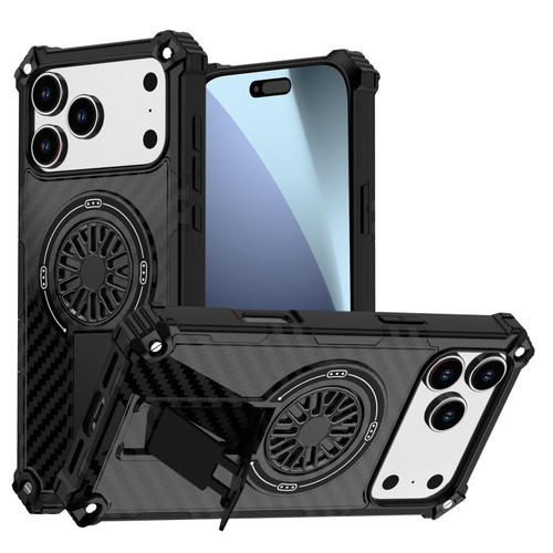 iPhone 17 Pro Max Camouflage Kickstand Rotating Shaft MagSafe Phone Case - Carbon Fiber Black