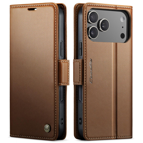 iPhone 17 Pro Max CaseMe 023 Butterfly Buckle Litchi Texture RFID Anti-theft Leather Phone Case - Brown