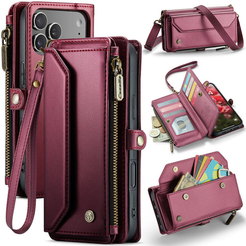 iPhone 17 Pro Max CaseMe C36 Card Slots Zipper Wallet RFID Anti-theft Leather Phone Case - Red