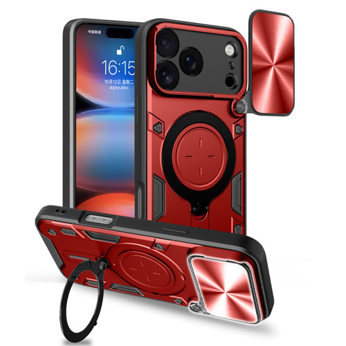 iPhone 17 Pro Max CD Texture Sliding Camshield Magnetic Holder Phone Case - Red