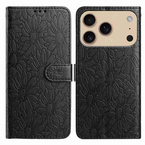 iPhone 17 Pro Max Daisy Embossed Leather Phone Case - Black
