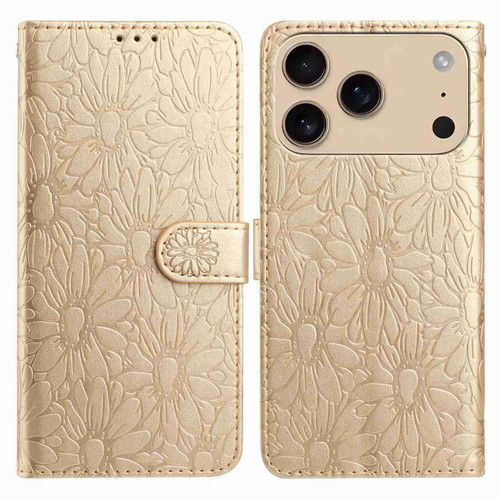 iPhone 17 Pro Max Daisy Embossed Leather Phone Case - Gold