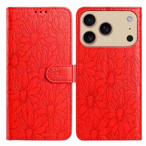 iPhone 17 Pro Max Daisy Embossed Leather Phone Case - Red