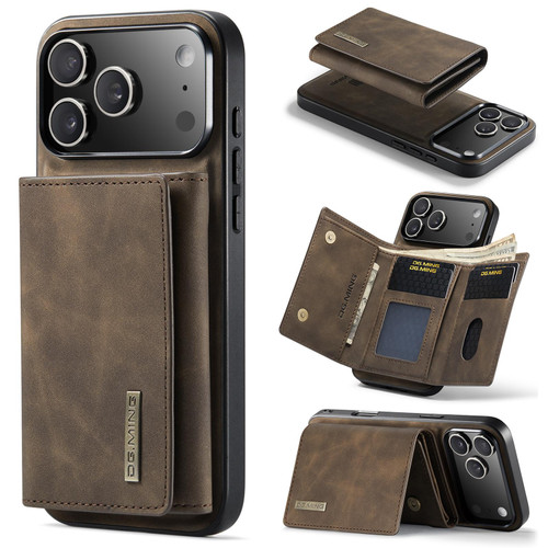 iPhone 17 Pro Max DG.MING M1 Series 3-Fold Multi Card Wallet Leather Phone Case - Coffee