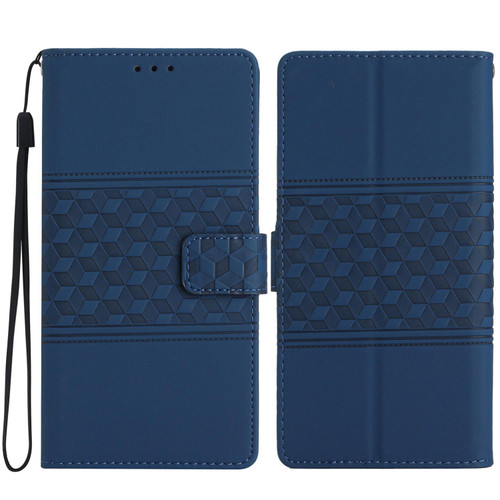 iPhone 17 Pro Max Diamond Embossed Skin Feel Leather Phone Case - Dark Blue