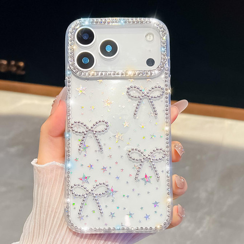 iPhone 17 Pro Max Diamond Glitter Bow-knot Four-Corner Shockproof Phone Case - Transparent Stars