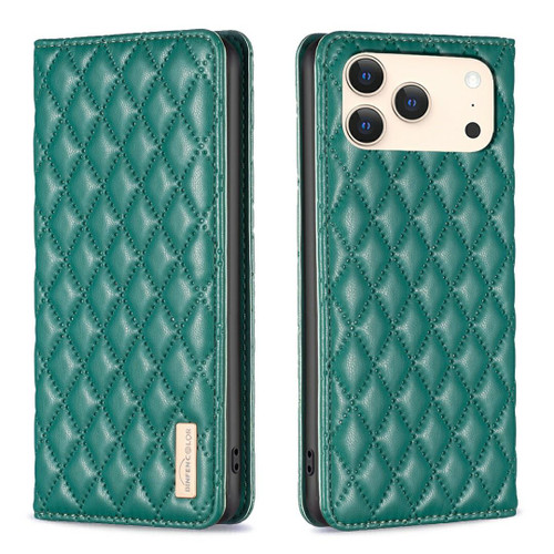 iPhone 17 Pro Max Diamond Lattice Magnetic Leather Flip Phone Case - Green