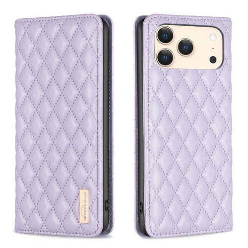 iPhone 17 Pro Max Diamond Lattice Magnetic Leather Flip Phone Case - Purple