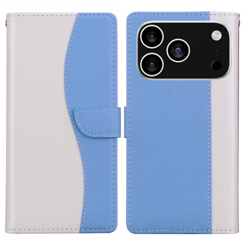 iPhone 17 Pro Max Embossed Two-Color Leather Phone Case - White Blue