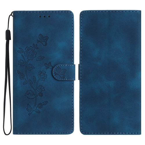 iPhone 17 Pro Max Flower Butterfly Embossing Pattern Leather Phone Case - Blue