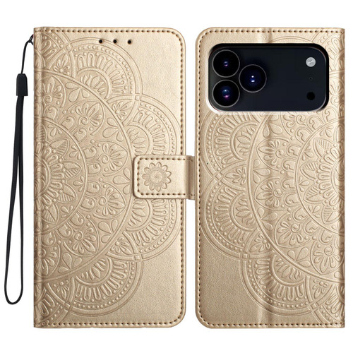 iPhone 17 Pro Max Flower Embossed Leather Phone Case - Gold