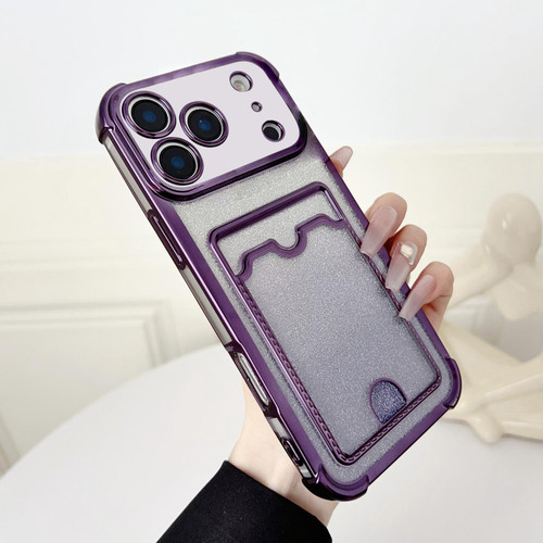 iPhone 17 Pro Max Four-cornered Glitter Electroplated Card Bag TPU Phone Case - Purple