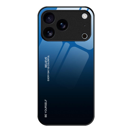 iPhone 17 Pro Max Gradient Color Glass Phone Case - Blue Black