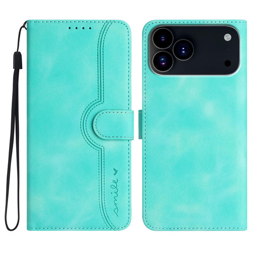 iPhone 17 Pro Max Heart Pattern Skin Feel Leather Phone Case - Light Blue