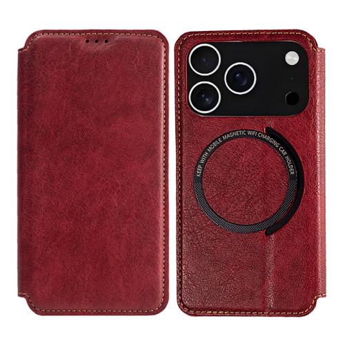 iPhone 17 Pro Max Kalebol Flip Card Slot MagSafe Leather Phone Case - Red