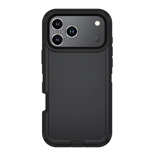 iPhone 17 Pro Max Kalebol Shockproof PC Hybrid TPU Phone Case with Back Clip - Black