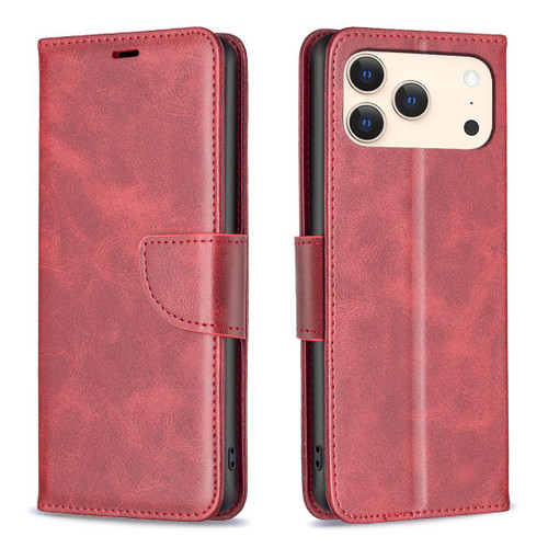 iPhone 17 Pro Max Lambskin Texture Pure Color Flip Leather Phone Case - Red