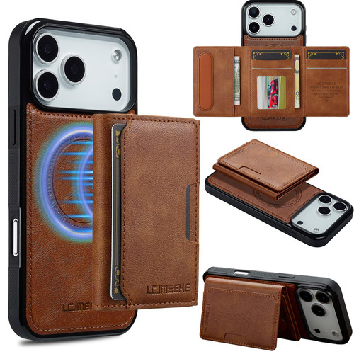 iPhone 17 Pro Max LC.IMEEKE L5 Series Detachable RFID Card Bag Magsafe Phone Case - Brown