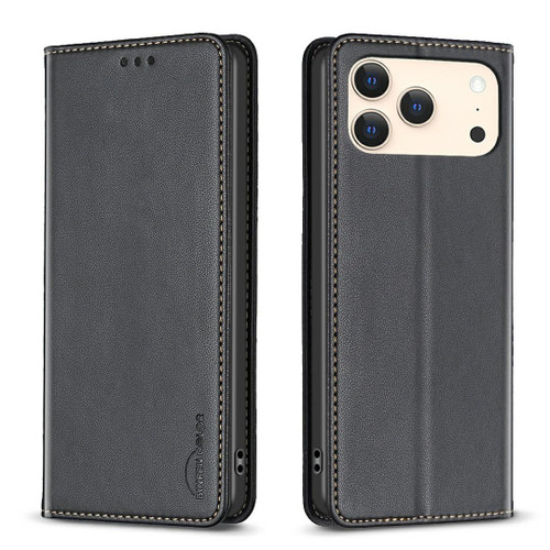 iPhone 17 Pro Max Magnetic Leather Phone Case - Black