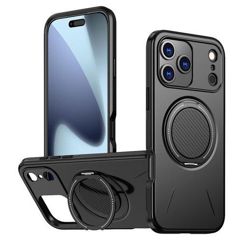 iPhone 17 Pro Max Metal Rotation Holder MagSafe TPU Hybrid PC Phone Case - Black