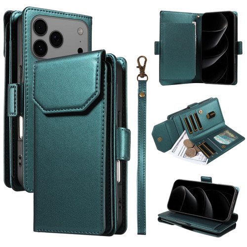 iPhone 17 Pro Max Multi Card Wallet Leather Phone Case with Strap - Green
