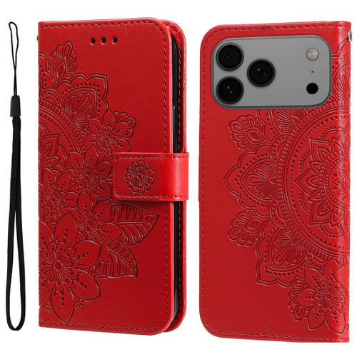 iPhone 17 Pro Max Seven-petal Flowers Embossing Leather Phone Case - Red