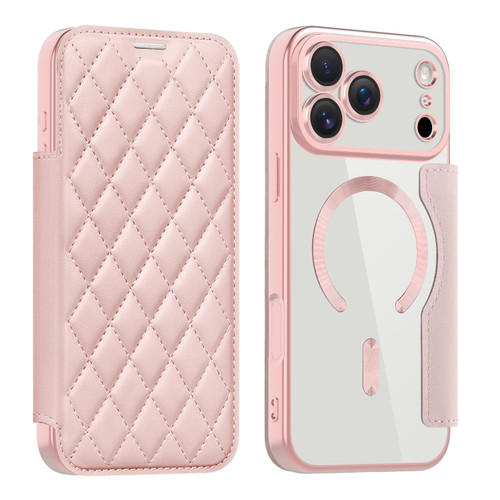 iPhone 17 Pro Max Shield Magsafe RFID Anti-theft Rhombus Leather Phone Case - Pink