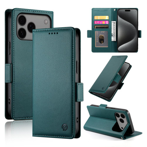 iPhone 17 Pro Max Side Buckle Magnetic Frosted Leather Phone Case - Dark Green