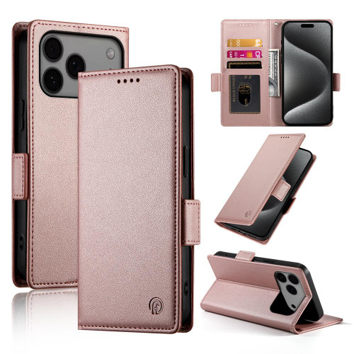 iPhone 17 Pro Max Side Buckle Magnetic Frosted Leather Phone Case - Rose Gold