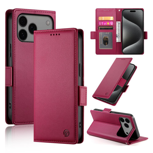 iPhone 17 Pro Max Side Buckle Magnetic Frosted Leather Phone Case - Wine Red