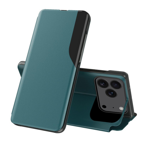 iPhone 17 Pro Max Side Display Flip Leather Phone Case - Green