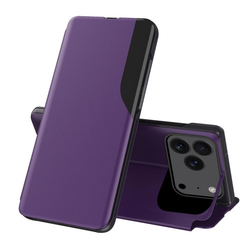 iPhone 17 Pro Max Side Display Flip Leather Phone Case - Purple