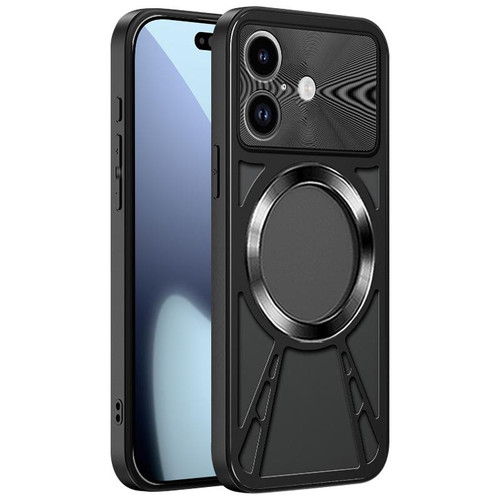 iPhone 17 Pro Max Silicone Cooling Hollow Metal MagSafe Phone Case - Black