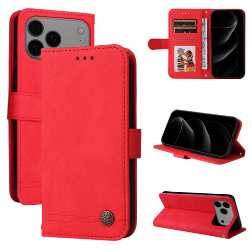 iPhone 17 Pro Max Skin Feel Life Tree Leather Phone Case - Red