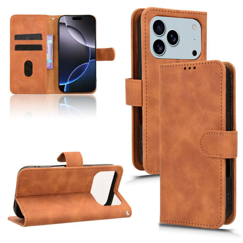 iPhone 17 Pro Max Skin Feel Magnetic Flip Leather Phone Case - Brown
