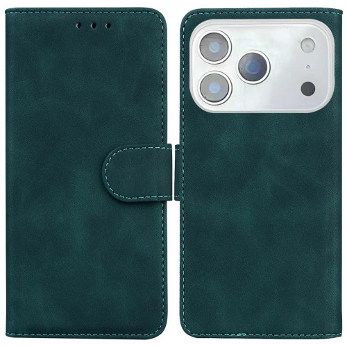 iPhone 17 Pro Max Skin Feel Pure Color Flip Leather Phone Case - Green