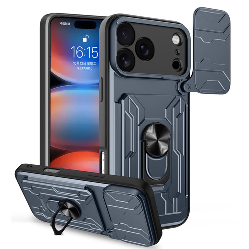 iPhone 17 Pro Max Sliding Camshield TPU+PC Phone Case with Card Slot - Grey