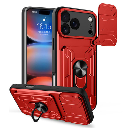 iPhone 17 Pro Max Sliding Camshield TPU+PC Phone Case with Card Slot - Red