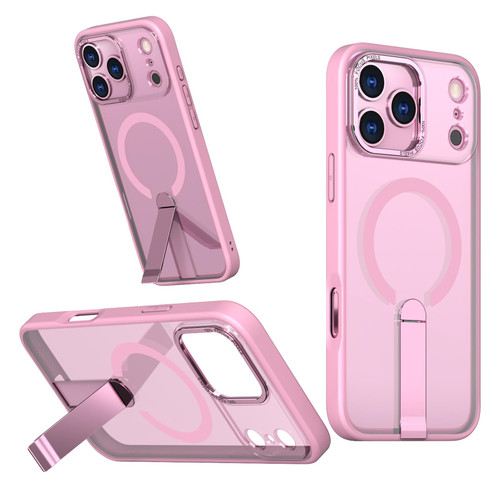 iPhone 17 Pro Max Star Shine Series TPU + PC MagSafe Phone Case with Fold Holder - Pink