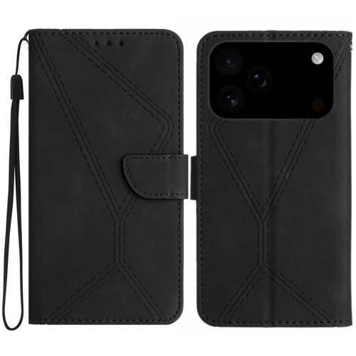 iPhone 17 Pro Max Stitching Embossed Leather Phone Case - Black
