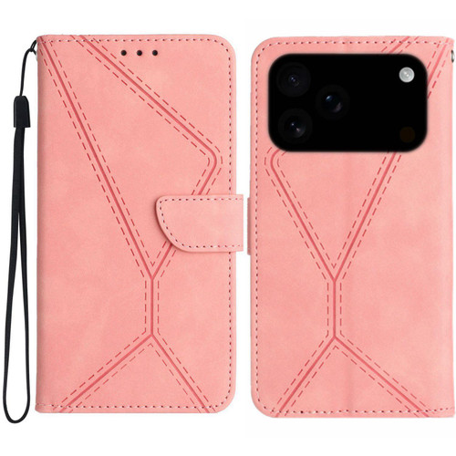iPhone 17 Pro Max Stitching Embossed Leather Phone Case - Pink