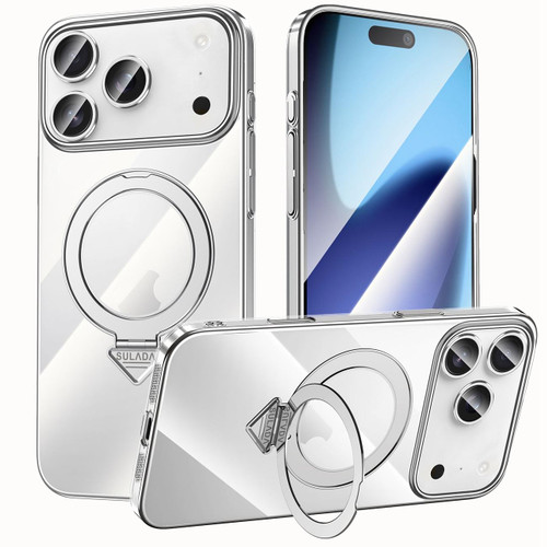 iPhone 17 Pro Max SULADA Electroplated Transparent MagSafe Holder Phone Case - Silver