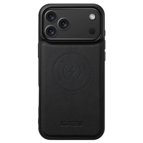 iPhone 17 Pro Max Suteni G5 Litchi Leather Magnetic MagSafe Phone Case - Black