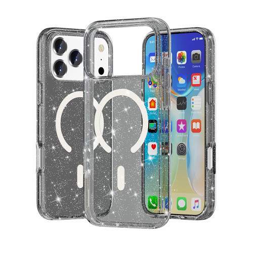 iPhone 17 Pro Max Terminator Style Glitter Powder MagSafe Magnetic Phone Case - Black