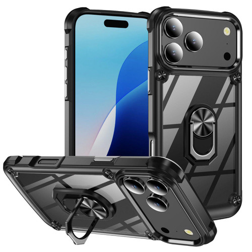 iPhone 17 Pro Max TPU + PC Lens Protection Phone Case with Ring Holder - Black